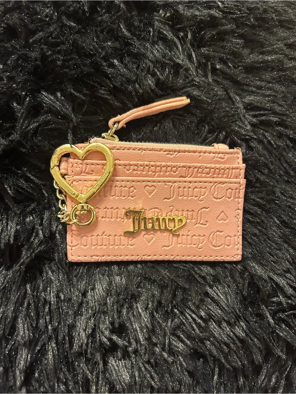 Juicy Couture Pink Embossed Card Holder Coin Purse | Heart Keychain Wallet